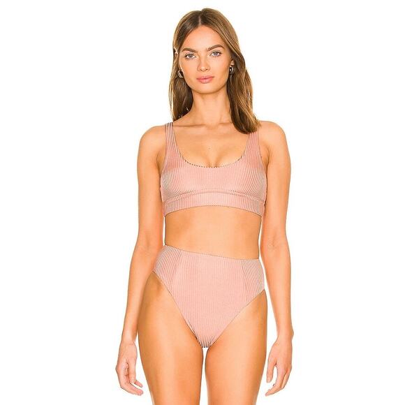 Vitamin A Sienna Ribbed Tank Bikini Top in Pink Sands Shimmer Size Small - Picture 1 of 8